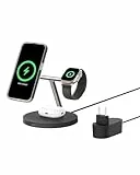Belkin BoostCharge Station de Recharge 3-en-1 avec Qi2 (Chargeur MagSafe Compatible pour Tous Les modèles de l'iPhone 16, 15, 14, Apple Watch, AirPods, Base antidérapante, Adaptateur Inclus, Noir)