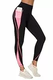 Flatik Legging de sport pour femme avec poches, legging opaque, taille haute, rose, L