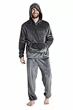 CityComfort Pyjama Homme, Ensemble De Pyjamas en Polaire Douce avec Pantalon Taille Élastique Et Pull à Capuche en Pilou Chaud, Idée Cadeau Ado ou Adulte (Gris Foncé, XL)