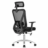 Durrafy Chaise Bureau Ergonomique,Chaise Bureau avec Verrouillage de l'inclinaison à 90~130 °,Fauteuil Bureau capacité150KG,Maille Appui-tête,Soutien Lombaire Réglable Coussin en éponge,Accoudoir,Noir