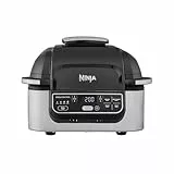 Ninja Foodi Grill & Air Fryer, 5,7L, 5 Fonctions de Cuisson Air Fry, Grille, Cuit, Rotis et bien plus, Pièces Lavables au Lave-vaisselle, Noir/Argent AG301EU