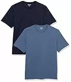 Amazon Essentials T-shirt en Coton à Col Rond à Manches Courtes, Coupe Classique Homme, Lot de 2, Bleu Foncé/Bleu Marine, L
