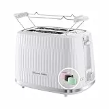 Russell Hobbs Grille-pain 2 fentes larges (6 niveaux de brunissage, surélévation, dégivrage, réchauffe-viennoiseries, arrêt automatique, ramasse-miettes amovible, design texturé blanc) Eden 27370-56