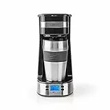 NEDIS Cafetière – Filtre à café – 0,4 l – 1 tasse – Minuterie d'allumage – Noir/argenté