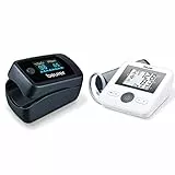 Oxymètre de pouls Beurer PO 45, mesure de la saturation en oxygène (SpO₂), de la fréquence cardiaque (pouls) et de l'indice de perfusion (IP), écran couleur & BM 27 Tensiomètre Électronique au Bras