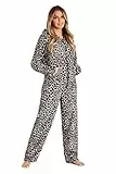 CityComfort Pyjama Femme Hiver, Ensembles de Pyjama en Polaire Vêtements de Nuit Femme à Capuche (Imprimé Leopard, M)