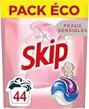 Skip - Lessive Capsules Tout en 1 Peaux Sensibles - Contre les taches tenaces - Parfum léger et agréable - Testée dermatologiquement - 44 Lavages