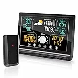 jely Station Meteo Interieur Exterieur Sans Fil Station Meteo Connectee avec Capteur Exterieur Thermometre Hygrometre avec Previsions Meteo Calendar Numeriques LCD Ecran Retroeclairage Reveil Snooze