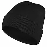 Wanme Bonnet pour Homme et Femme, Classics Basic Bonnet Hiver Extensible en Tricot, Chaud et Confortable, Noir
