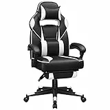 SONGMICS Fauteuil de Bureau, Chaise Gaming, Réglable, Repose-Pieds Télescopique, Mécanisme à Bascule, Appui-tête, Support Lombaire, Charge 150 kg, Noir d'encre et Blanc Nuage OBG73BW