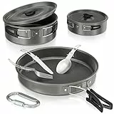 IEEILULU Camping Poêlé en Aluminium, Durable Camping Ultraléger Légères et Compactes, Kit Camping pour Camping, Randonnée, Pique-Nique, Randonnée (1-2 personnes)