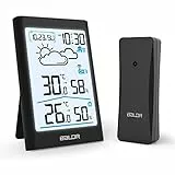 LEVIPE Station météo sans Fil, Thermomètre Hygromètre Baromètre Intérieure Extérieure avec Capteur LED Ecran Rétro-éclairage Horloge Numérique Alarme et Snooze Affichage Heure Date Jour Noir