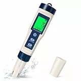 pH Mètre 5 en 1, Testeur de Qualité de l'Eau pour pH/TDS/EC/Salinité/Température, pH Mètre Numérique avec LCD Rétroéclairé et Étalonnage Automatique pour Eau Potable, Hydroponie, Piscine, Aquarium