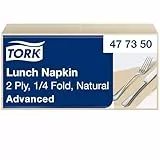 Tork Serviette Lunch naturel, 1/4 plier, 2 pli, 200 serviettes, 16.4cm x 16.3cm chaque, 477350