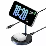 UGREEN MagFlow Chargeur Induction iPhone 2 en 1 Qi Compatible avec MagSafe iPhone 16 15 14 13 12 Plus Pro Max AirPods 4 3 Pro 2 Station de Charge sans Fil Magnétique Rapide Mode Standby