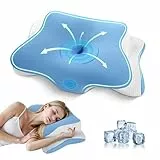JINXIA Oreiller Ergonomique Cervical, Oreillers Memoire Forme Ergonomique Cervical pour Les Douleurs au Cou et aux épaules, Oreiller Orthopédique de Soutien du Cou pour Les Dormeurs sur Le côté, Bleu