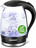 Aigostar Adam 30GOM - Bouilloire électrique en cristal avec illumination LED, capacité de 1,7 litres, puissance de 2200W, sans BPA et système de protection contre l'ébullition à sec. Design exclusif.