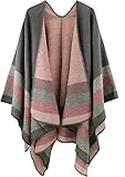Shmily Girl Femme Cape Poncho Extra Large écharpe Châle Blanket Poncho Automne Hiver (One size, Rayé/Gris)