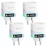 meross Matter Prise Connectée, 16A Prise WiFi avec Suivi de Consommation Compatible avec Apple Home, Alexa et Google Home, Prise Intelligente avec Économie d'Énergie et Commande Vocale (4-Pack)