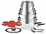 Tefal Ingenio Batterie cuisine 20 pcs, Poêles, Casseroles, Wok, Sauteuse, Couvercles, Poignées amovibles, Induction, Acier inoxydable, Compatible lave-vaisselle, Garantie 5 ans, Emotion L897SJ04
