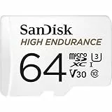 SanDisk HIGH ENDURANCE Video Monitoring for Dashcams & Home Monitoring 64 GB microSDXC Memory Card + SD Adaptor, Up to 100 MB/s read and 40 MB/s Write, Class 10, U3, V30, White