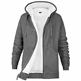 Sweats à Capuche Femme Doublé Hoodie Pull Polaire Zippé Veste à Capuche Fourrée Blouson Doublé Vêtement Femme Hiver Chaud Tailles S-XL (Gris foncé, L)