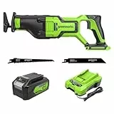 Greenworks - Scie alternante sans fil 24 V (1-1/8 pouces) (2,7000 SPM), batterie USB 4,0 Ah et chargeur inclus