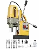VEVOR Perceuse Magnétique 1400 W, Perceuse à Colonne Portable, Force 12500 N, Vitesse 800 tr/min, Max. Diamètre d'Alésage 40 mm, avec 11 Forets de Carottage, pour Installation Construction Chantier
