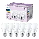 Philips pack de 6 ampoules LED E27, 60W, blanc chaud