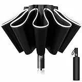 Poligono Parapluie inversé, Parapluie Pliant Automatique 10 Baleines pour Homme Femme, Anti Vent, Anti Tempete, Diamètre 105 cm (Noir)