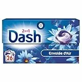 Dash 2en1 PODS, Lessive En Capsule, 104 Lavages (4 x 26 Lavages), Envolée d’air, 3 SEMAINES DE FRAÎCHEUR* AVEC L’ADOUCISSANT LENOR, Fabriquée En France. Dash 2in1