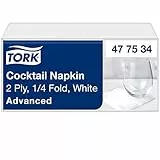 Tork Serviette Cocktail blanche, pliage 1/4 2 plis, 24 cm x 24 cm, 200 serviettes, 477534