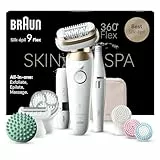 Braun Epilateur Pour Femmes Pour Les Jambes Et Le Corps Silk-épil 9 9-681 3D, Blanc-Doré, Tête Flexible À 360°, Etanche, Sans Fil, Kit D'Epilation Tout-En-Un, Accessoire FaceSpa, Mini-Rasoir Visage