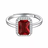 ChicSilver Bague Femme Argent Reglable, Anneau Ajustable avec Pierre Grenat en Forme Carré Brillante, Bijoux Fantaisie Cadeau Femme Valentin Anniversaire