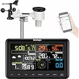 Sainlogic Station Météo Professionnelle Sans Fil Avec Capteur Extérieur Alimenté Par Énergie Solaire, Pluviomètre, Prévisions Météo, Anémomètre, Écran Couleur, Wunderground Noir
