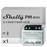 Shelly PM Mini Gen 3 - Compteur d'énergie connecté Wi-Fi, 1 canal - 16A, Mesure de consommation à distance par app, BLE Gateway, Mémoire 8 MB, Scripts, Actions URL