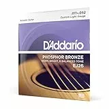 D'Addario Cordes Guitare Acoustique | Corde Guitare Folk | EJ26 | Cordes en bronze phosphoreux pour guitare acoustique avec revêtement | Custom Light 11-52
