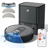 Proscenic Neuf Q8 Max Robot Aspirateur Laveur avec Station 6000Pa,Aspirateur Robot Navigation Lidar Multi-étage Cartographie,Connecté App/Alexa/Siri/IFTTT,200 mins pour Poils Animaux Tapis Sols Durs
