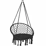 VOUNOT Fauteuil Suspendu à Franges avec Coussins de Siège Confortables Ø80cm Chaise Balançoires pour Intérieur et Extérieur Siège Suspendu Noir
