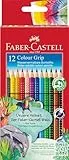 Faber-Castell 112412 Colour Grip, 12 Crayons de Couleur Enfant avec Grip et Corps Triangulaire, Pigments Solubles à l'Eau pour Lavage sur la Plupart des Matériaux, Incassables