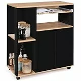 IDMarket - Desserte de cuisine COSI bois noir et plateaux façon hêtre L.76 CM