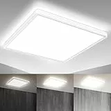 B.K.Licht - Panneau LED à lumière indirecte, plat, intensité lumineuse variable par paliers, dalle led, plafond, plafonnier led, lustre salon, lustre cuisine, 42x42x2,9 cm, blanc