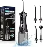 COSLUS Hydropulseur jet Dentaire Portable: 4 Modes Hydropulseur et Irrigateurs Oral, Réservoir d'eau 300 ml Vainqueur du Test, Rechargeable et Étanche IPX7, Noir
