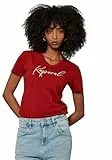 Kaporal TS_F_SIGNELION_Parent, Tee Shirt pour Femme, Coupe Fitted, Manches Courtes, Col en V, Modèle Signe, Couleur Burn Red, Taille