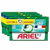 Ariel 3in1 PODS, Lessive Liquide Capsules, 76 Lavages (4x19 Tablettes), Rosée du Matin, Élimine Les Taches Incrustées, Même Après 7 Jours, Impeccable Même En Cycle Court Et À Froid, Fabriqué En France