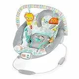 Bright Starts Transat Bébé Confortable Vibrations Apaisantes - Taggies, Musique, Barre de Jouets Amovible, 0-6 Mois Jusqu'à 9 kg (Whimsical Wild)