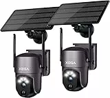 Xega 2 Pièces Caméra de sécurité Solaire extérieure sans Fil, caméra de vidéosurveillance PTZ Caméra de Surveillance Wi-FI Vision Nocturne Couleur PIR Détection Humaine Audio bidirectionnel