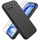 Ikziwreo Coque pour Google Pixel 9A, avec 2 Pièces Protecteur D'écran en Verre Trempé, Housse Silicone Souple Ultra-Mince de Couleur Pure, Coque en Caoutchouc Antichoc - Noir