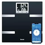 Beurer BF 720 Balance de diagnostic avec connexion Bluetooth(R)avec APP, détermination du poids corporel, de la graisse corporelle, du pourcentage de muscle et des besoins caloriques AMR/BMR, noir