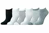 Amazon Essentials Chaussettes Basses décontractées, légères Femme, 6 Paires, Blanc/Gris/Noir/Points/Rayures, 36-39.5